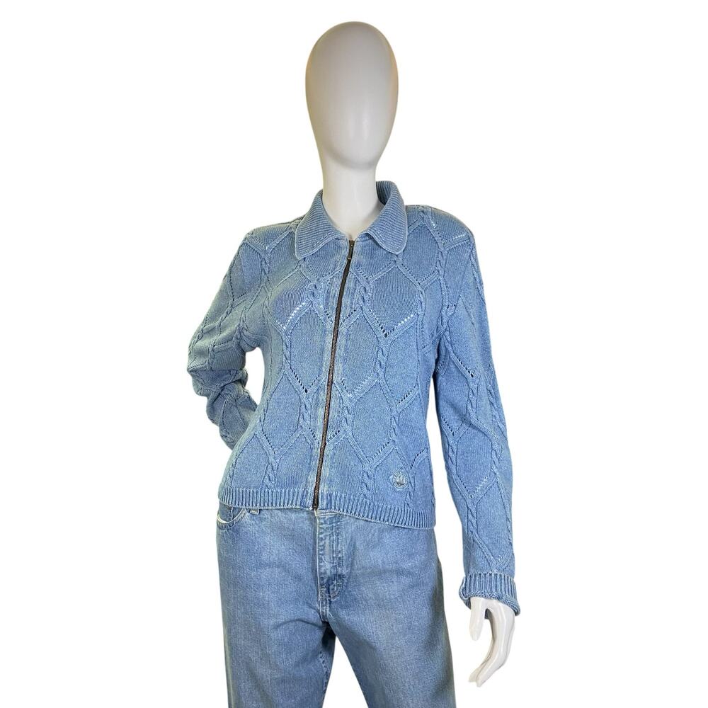 1990's Vintage Blue Willi's Light Blue Knit Zip Up Sweater Small